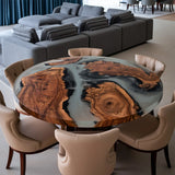 Round Black Walnut & Smoky Grey Epoxy Dining Table | URT63