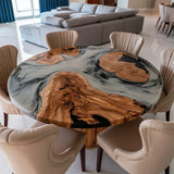 Custom Round Black Walnut & Smoky Grey Epoxy Dining Table | URT63