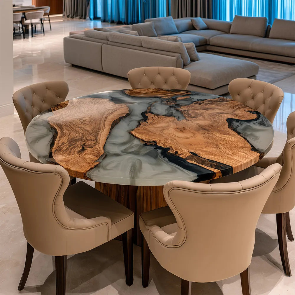 UTT Black Walnut & Smoky Grey Epoxy Dining Table | URT63