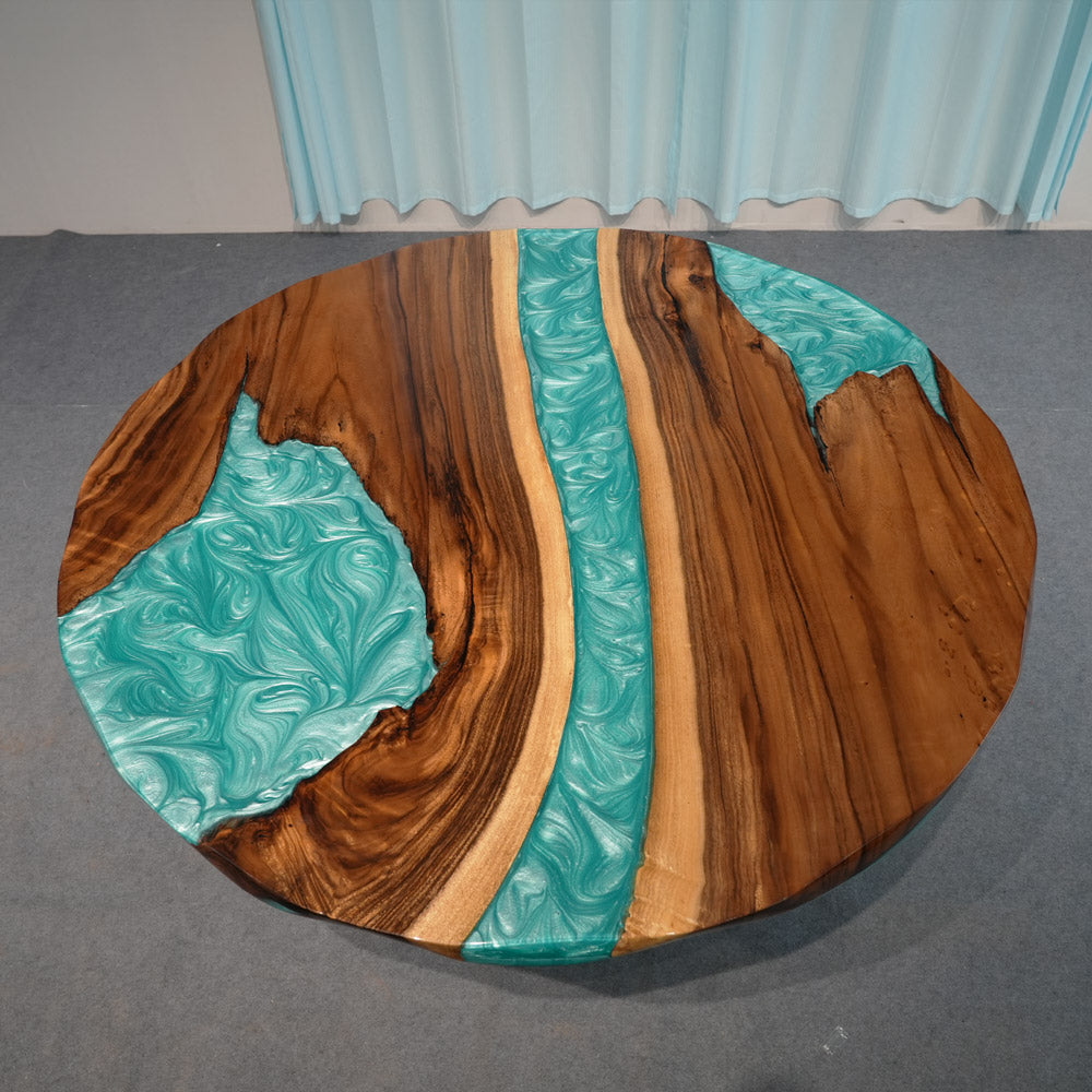 Coastal Walnut Peacock Blue Resin River Epoxy Table URT58