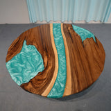 Coastal Walnut Peacock Blue Resin River Epoxy Table URT58