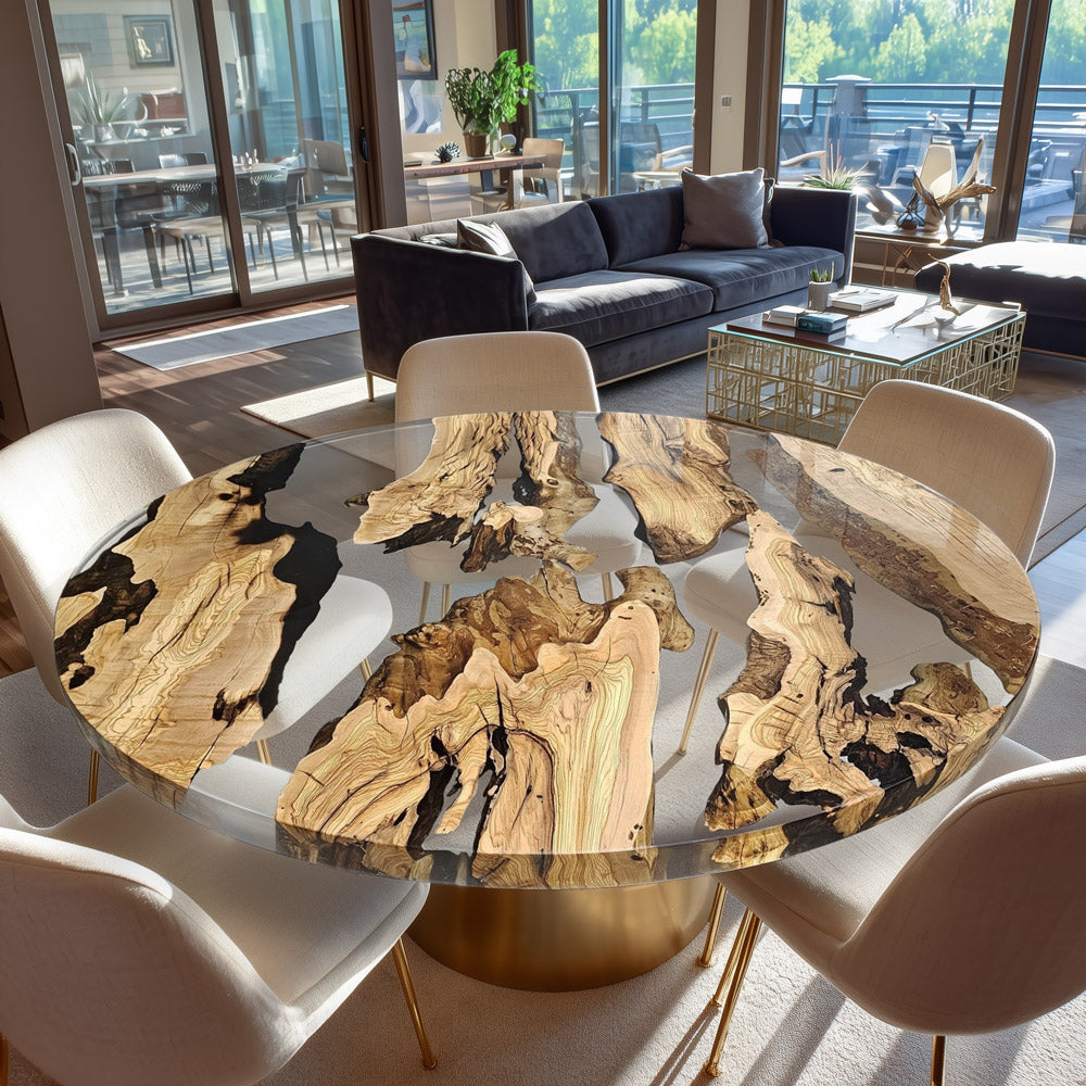 UTT Custom Round Olive Clear Resin Epoxy Table