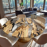 UTT Custom Round Olive Clear Resin Epoxy Table