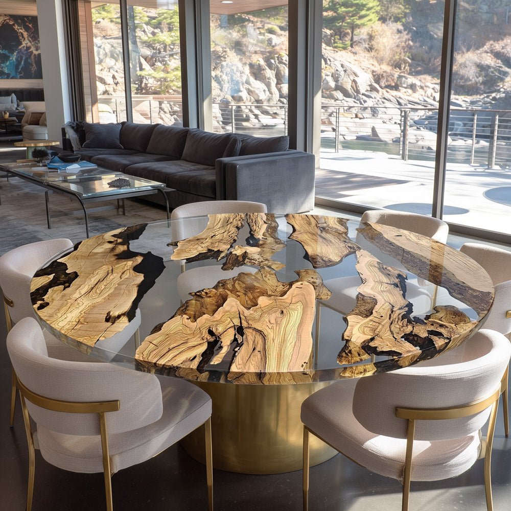Round Olive Clear Resin Epoxy Table 