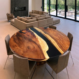 Custom Round Walnut Black River Resin Epoxy table | URT64