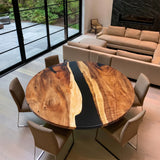 Round Walnut Black River Resin Epoxy table | URT64