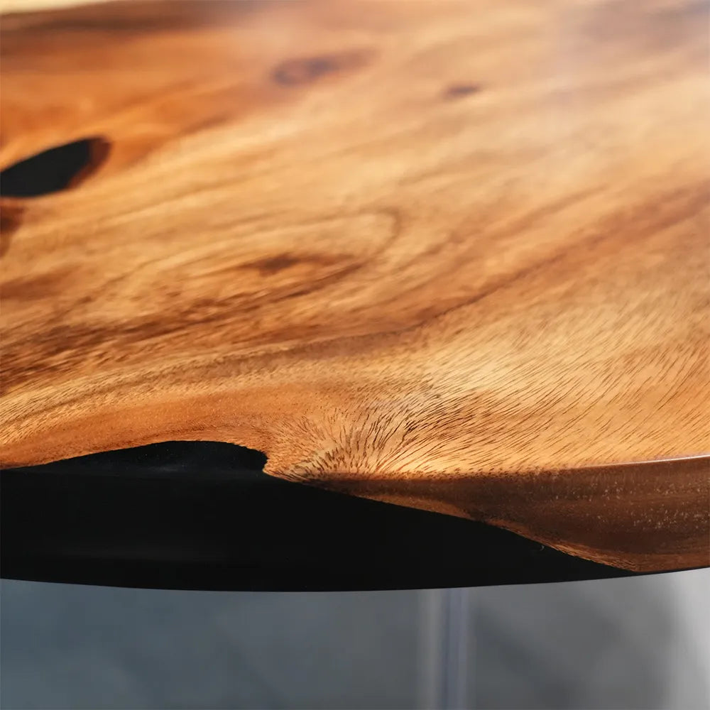 Round Walnut Black River Resin Epoxy table | URT64