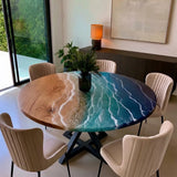 UTT Custom Seaside Ocean Wave Round Ash Wood Epoxy Table