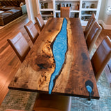 Custom Solid Black Walnut Blue River Epoxy Table UTT103