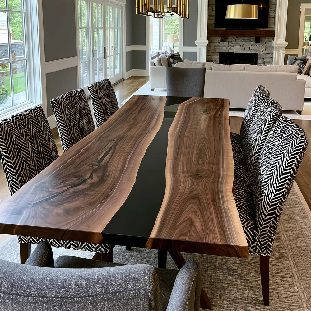 Live Edge Black Walnut River Epoxy Table UTT105