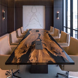 Black Walnut Slabs Black Conference Epoxy Table-Full Smooth CCT10