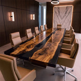 Solid Black Walnut Slabs Black Conference Epoxy Table-Full Smooth CCT10