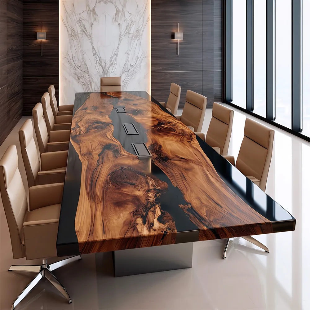 Black Walnut Black Conference Epoxy Table-Full Smooth
