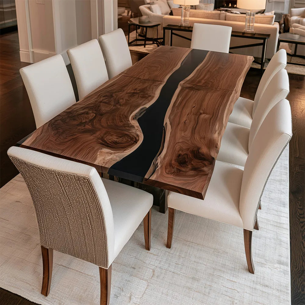 UTT Live Edge Walnut Black River Resin Epoxy Table UTT106