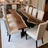 Solid Live Edge Walnut Black River Resin Epoxy Table UTT106