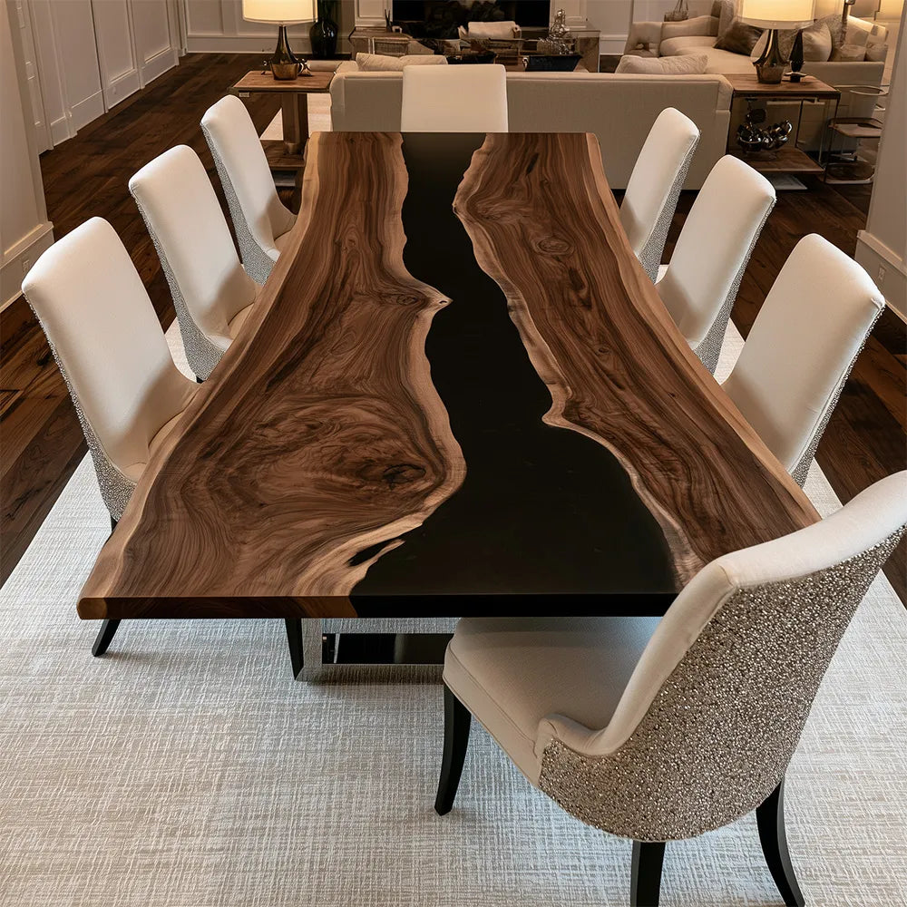 UTT Custom Solid Walnut Black River Resin Epoxy Table UTT106