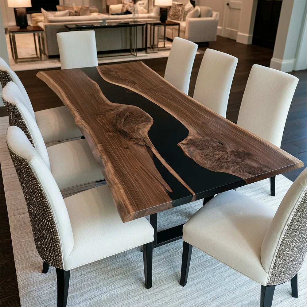 UTT Live Edge Walnut Black River Resin Epoxy Table UTT106