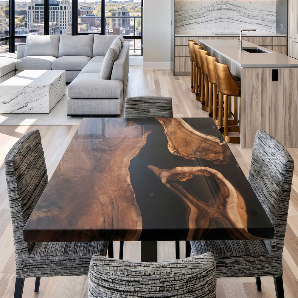 Square Walnut Black Resin Epoxy Table UTTS13