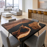 UTT Custom Square Walnut Black Resin Epoxy Table 