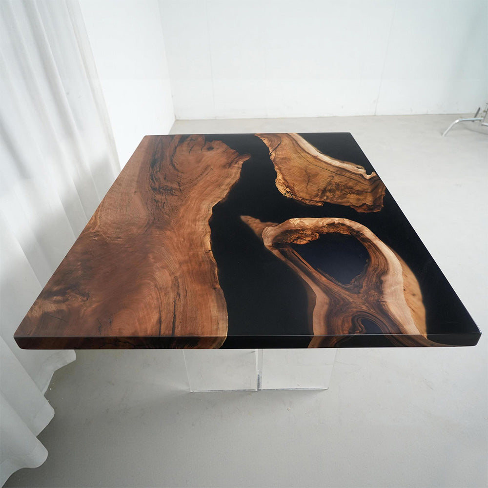 Square Walnut Black Resin Epoxy Table 