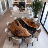 Custom Walnut Round Dining Epoxy Table URT42