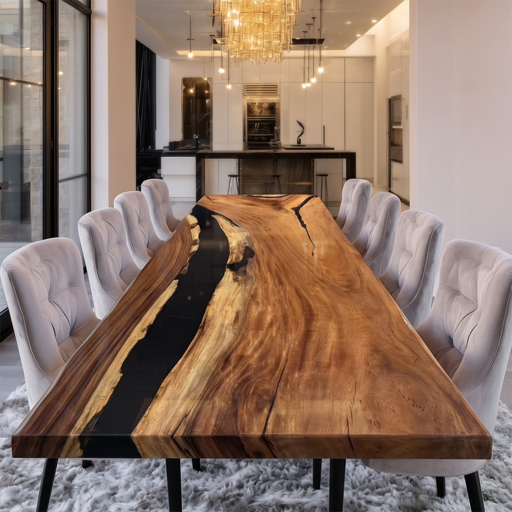 Custom Walnut Black River Epoxy Table UTT91