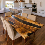 UTT Custom Walnut Straight-Beveled Edge Epoxy Table UTT93