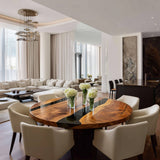 UTT Custom Walnut Black River Round Dining Epoxy Tables