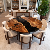 UTT Custom Walnut Black River Round Dining Epoxy Table