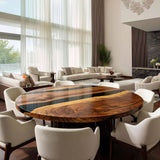 Walnut Black River Round Dining Epoxy Table URT49