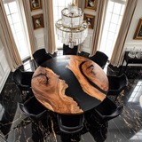 Walnut Black River Round Dining Epoxy Table URT42