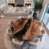 Walnut Black River Round Dining Epoxy Table