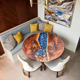 Walnut Blue Orange Mixed River Epoxy Round Table URT44