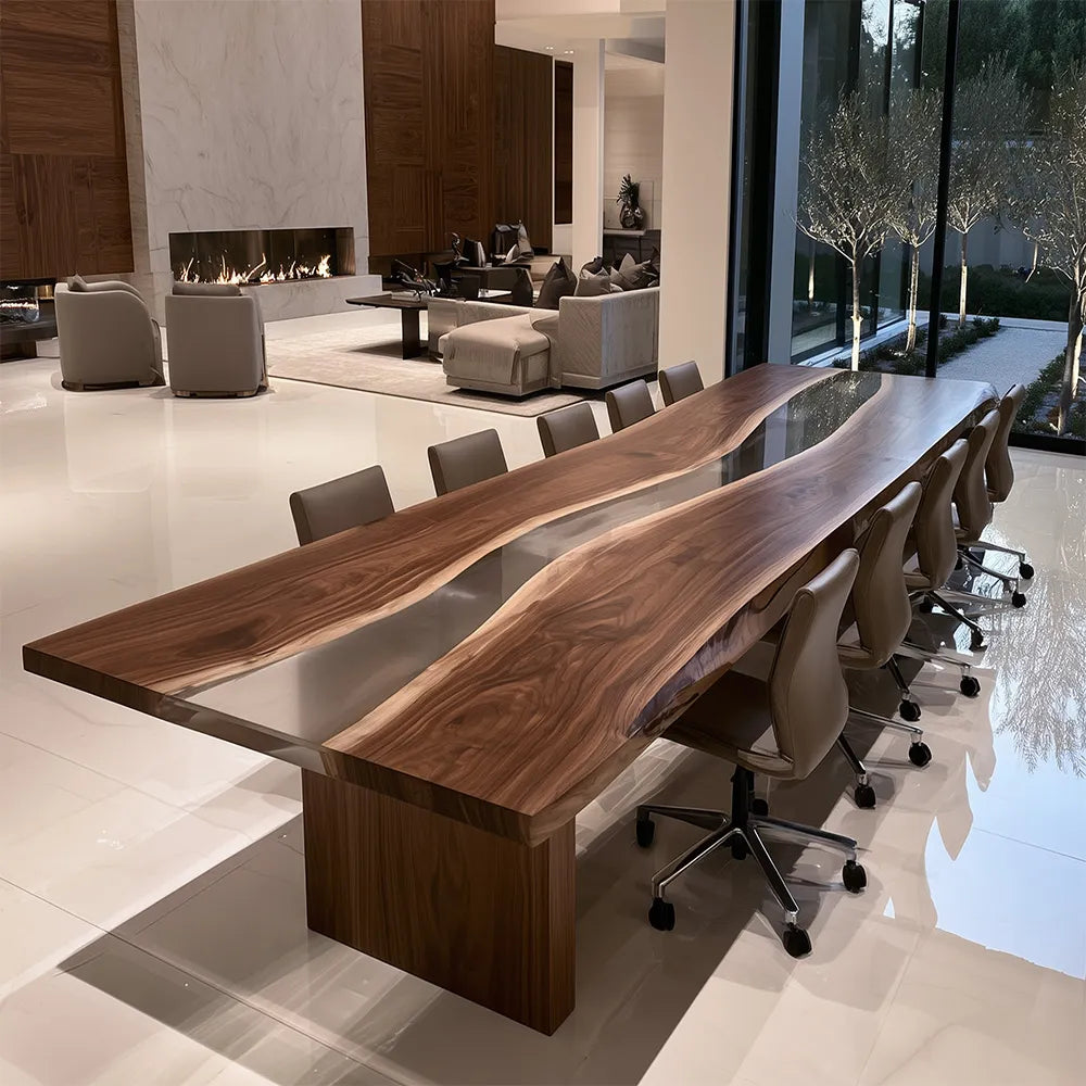 Live Edge Walnut Clear River Epoxy Conference Table - CCT19