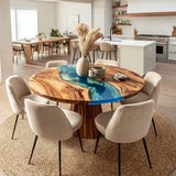 Walnut Blue Ocean Wave Round Epoxy Table URT37
