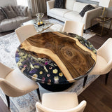 UTT Custom Walnut Floral Black Resin Round Epoxy Table  in New York