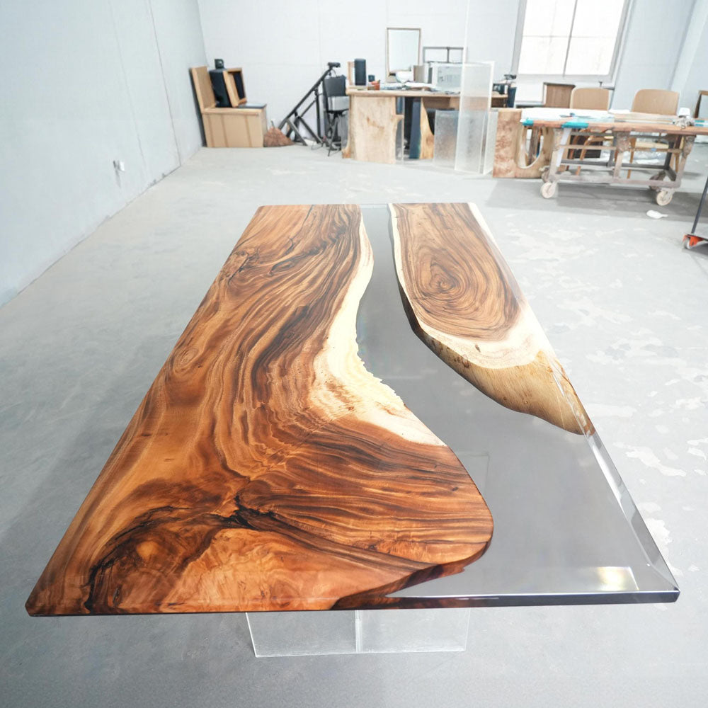Walnut Gray Transparent Resin Epoxy Table