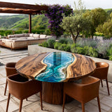Walnut Blue Wave Epoxy Round Table 