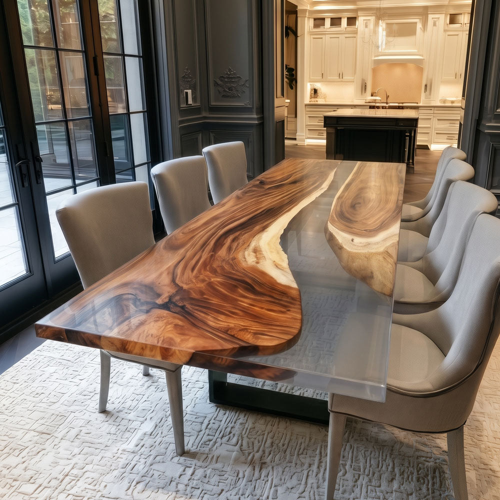 Walnut Gray Transparent Resin Epoxy Table UTT83