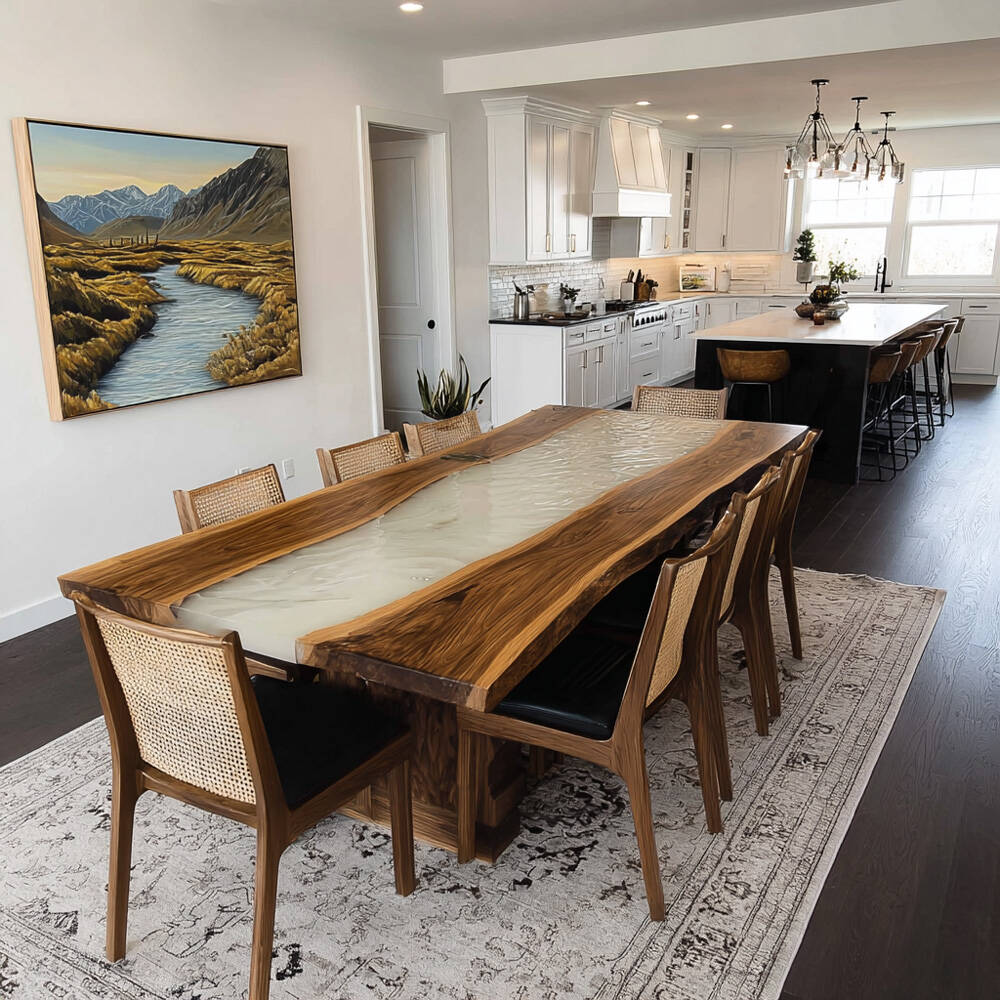 Walnut White Live Edge River Epoxy Table 