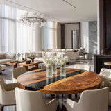 UTT Custom Walnut Black River Round Epoxy Table URT49