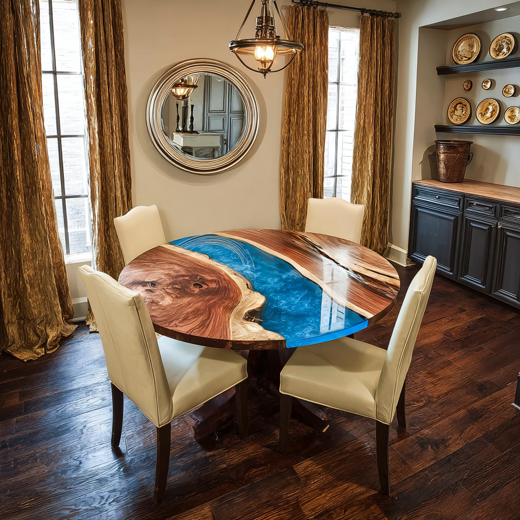 UTT Custom Walnut Dining Epoxy Table URT43