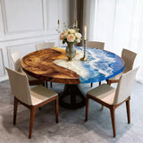 UTT Custom Walnut Seawave Resin Round Epoxy Table in Miami