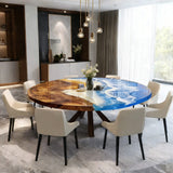 Walnut Seawave Resin Round Epoxy Table in Miami