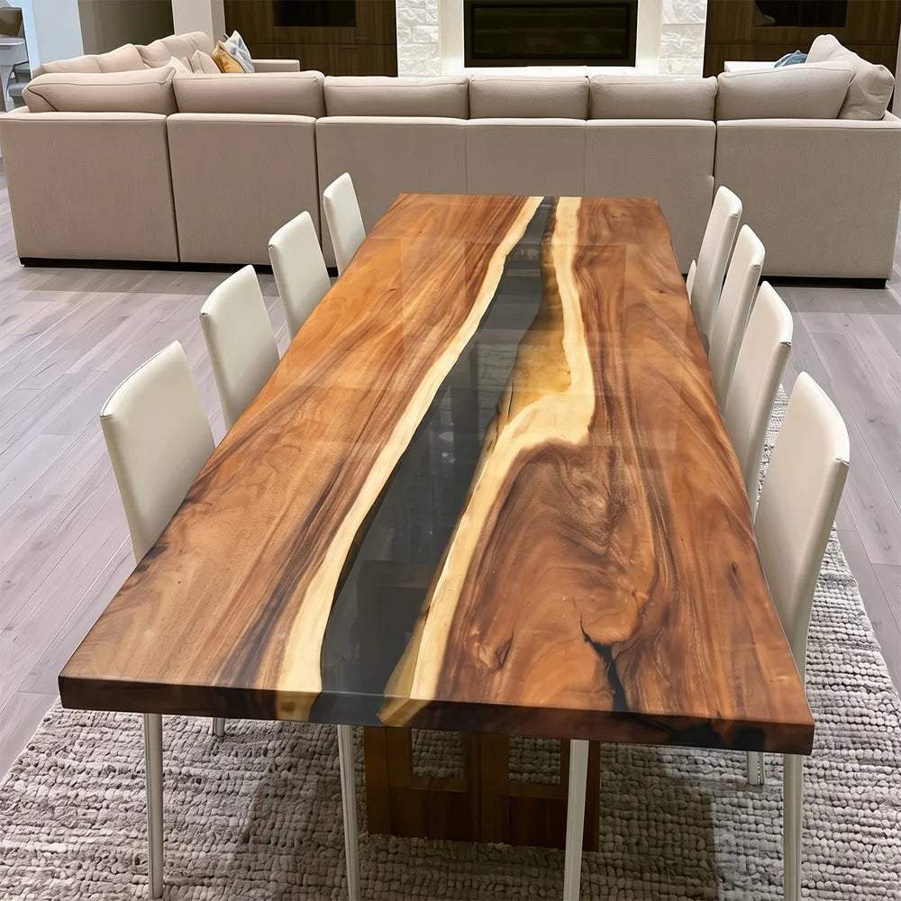 UTT Walnut Transparent Black River Epoxy Table UTT99