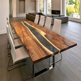Walnut Transparent Black River Epoxy Table UTT99