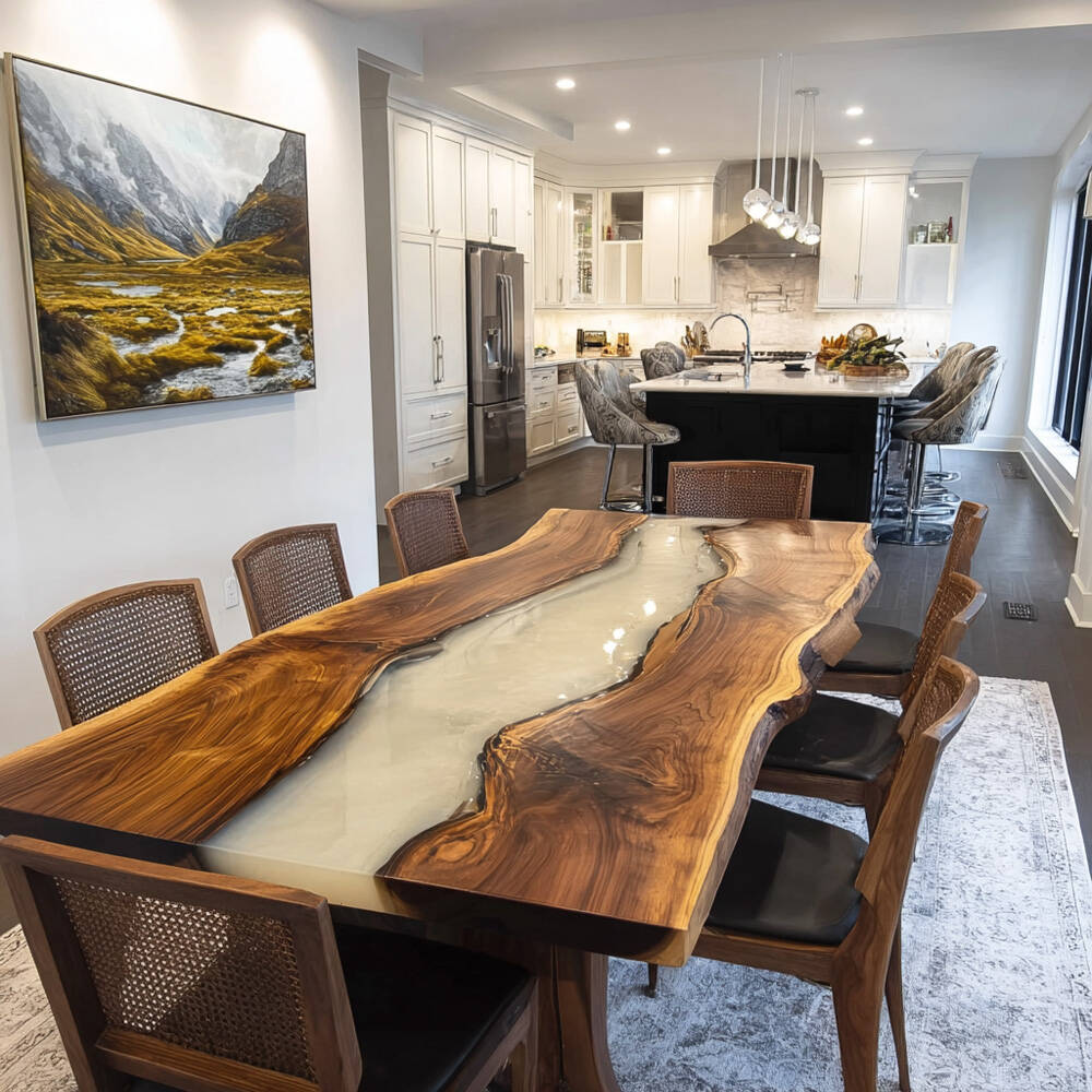 Walnut White Live Edge River Epoxy Table 