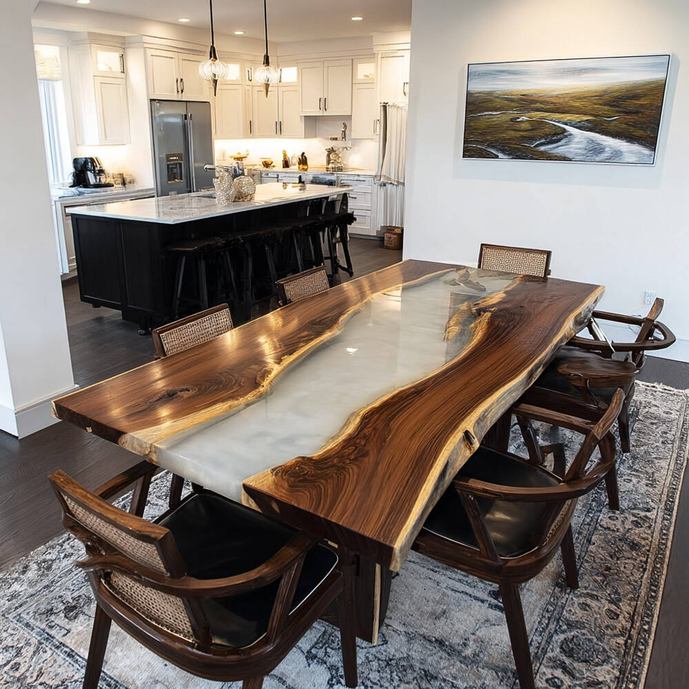 UTT Custom Walnut White Live Edge River Epoxy Table