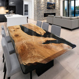 Custom Walnut Wood Black Resin Epoxy Tabletop