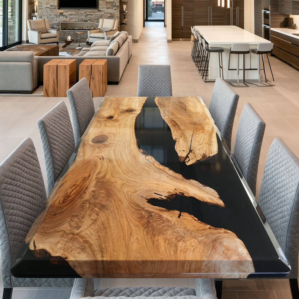 UTT Custom Walnut Wood Black Resin Epoxy Tabletop